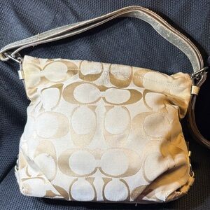 Coach Beige Signature Jacquard Shoulder Bag F15067
